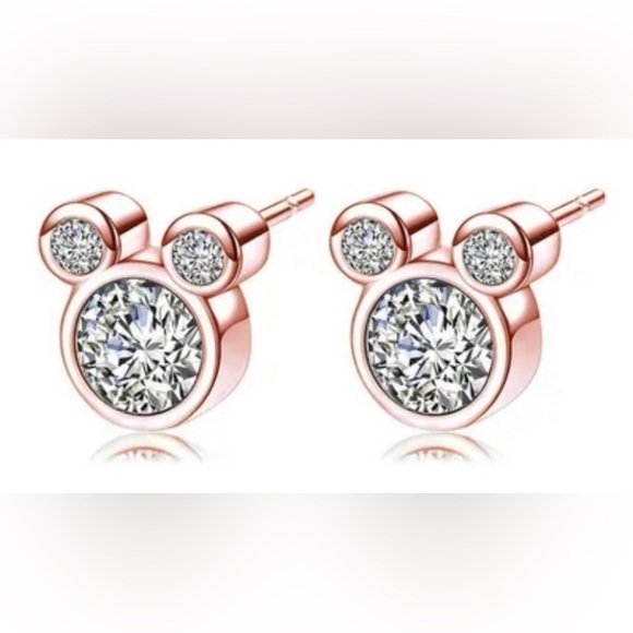 Rose Gold Mickey Stud Earrings Pretty - Picture 1 of 1